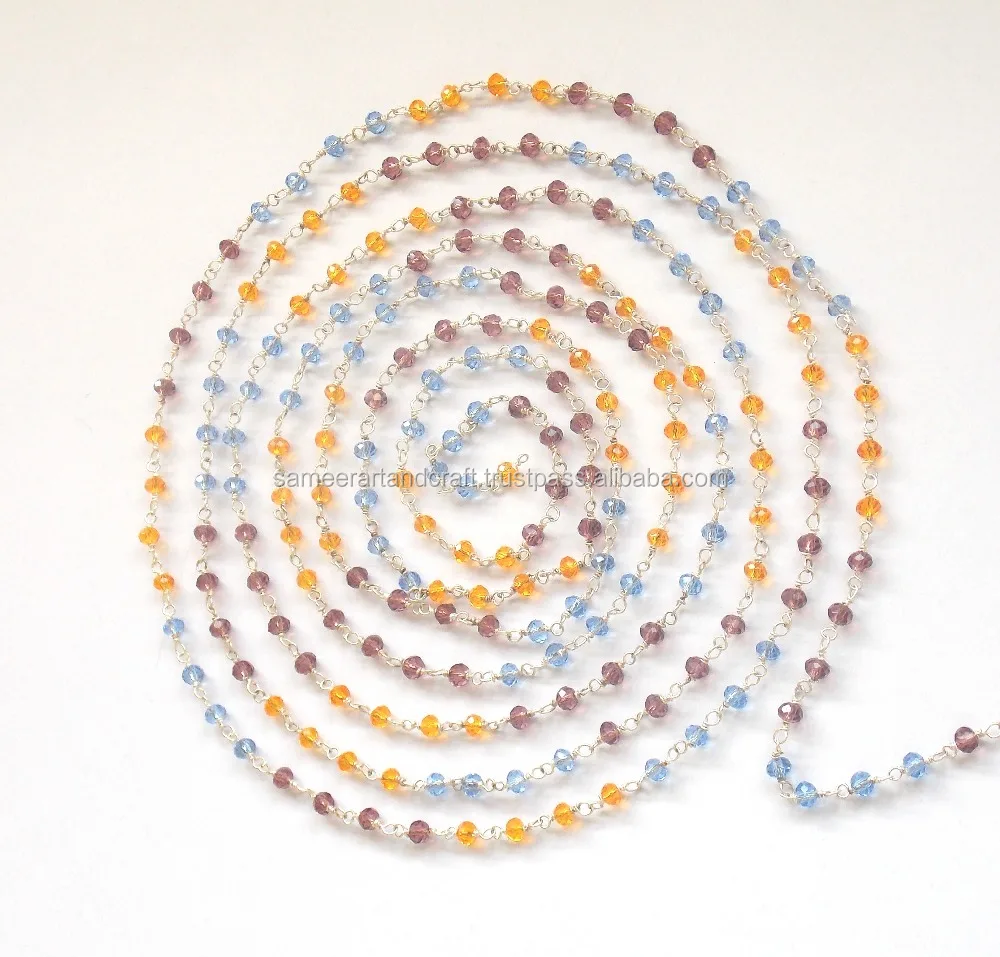 Beautiful Multi Stone Silver Plated 3 - 4 mm Beaded Natural Gemstone Multi Jewelry Rosary  Coin Charm Chain