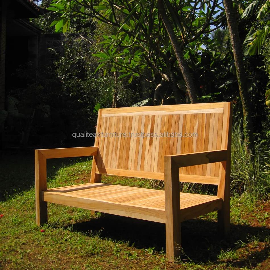 Outdoor deep seat bench wih table solid teak wood by indonesia furniture manufacturer
