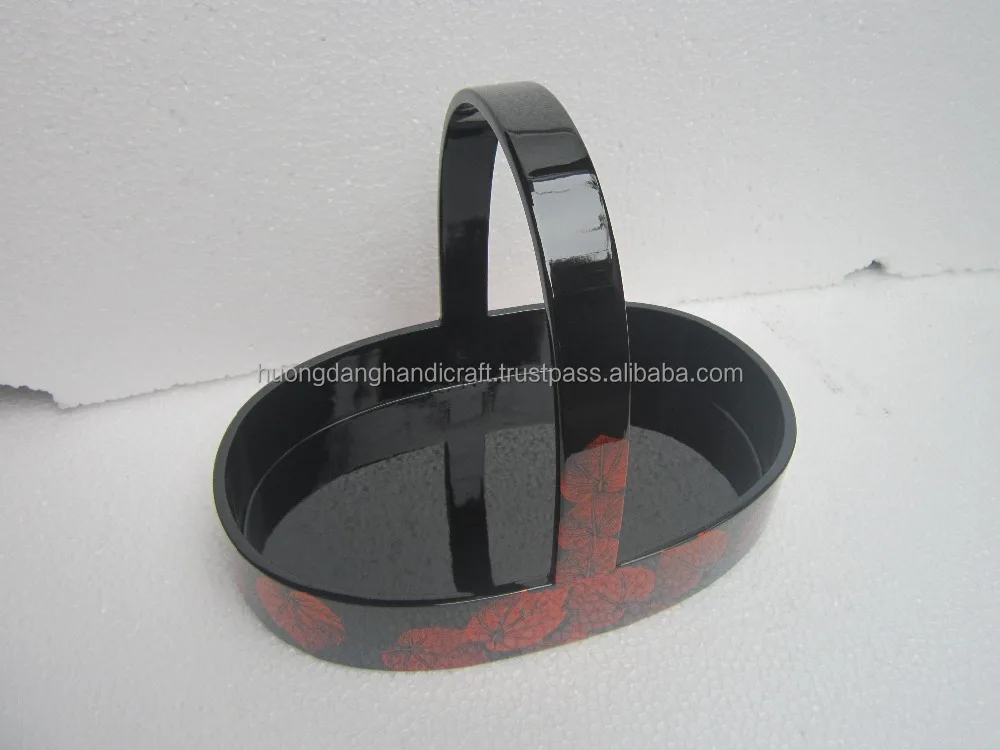 Real Leaf Printing Oval Lacquer Tray Vietnam with Handle for Storage