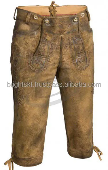 Mens Bavarian Trachten Leather Lederhosen Knee Length Shorts Oktoberfest Outfit (Oktoberfest German Garments) high quality 2024
