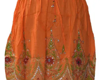 Indian handwork Rayon Skirt Boho Hippie Casual Sequin Work Long Embroidered Skirts Wrap Tribal Peasant Sequin Gypsy women wears