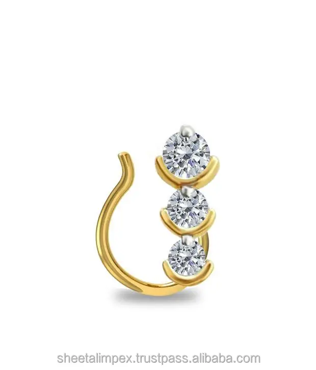 Sheetal Impex 0.10 Ctw SI Clarity FG Color Round Shape Real Natural Diamonds Studded 14 Kt Yellow Gold Diamond Nose Pin