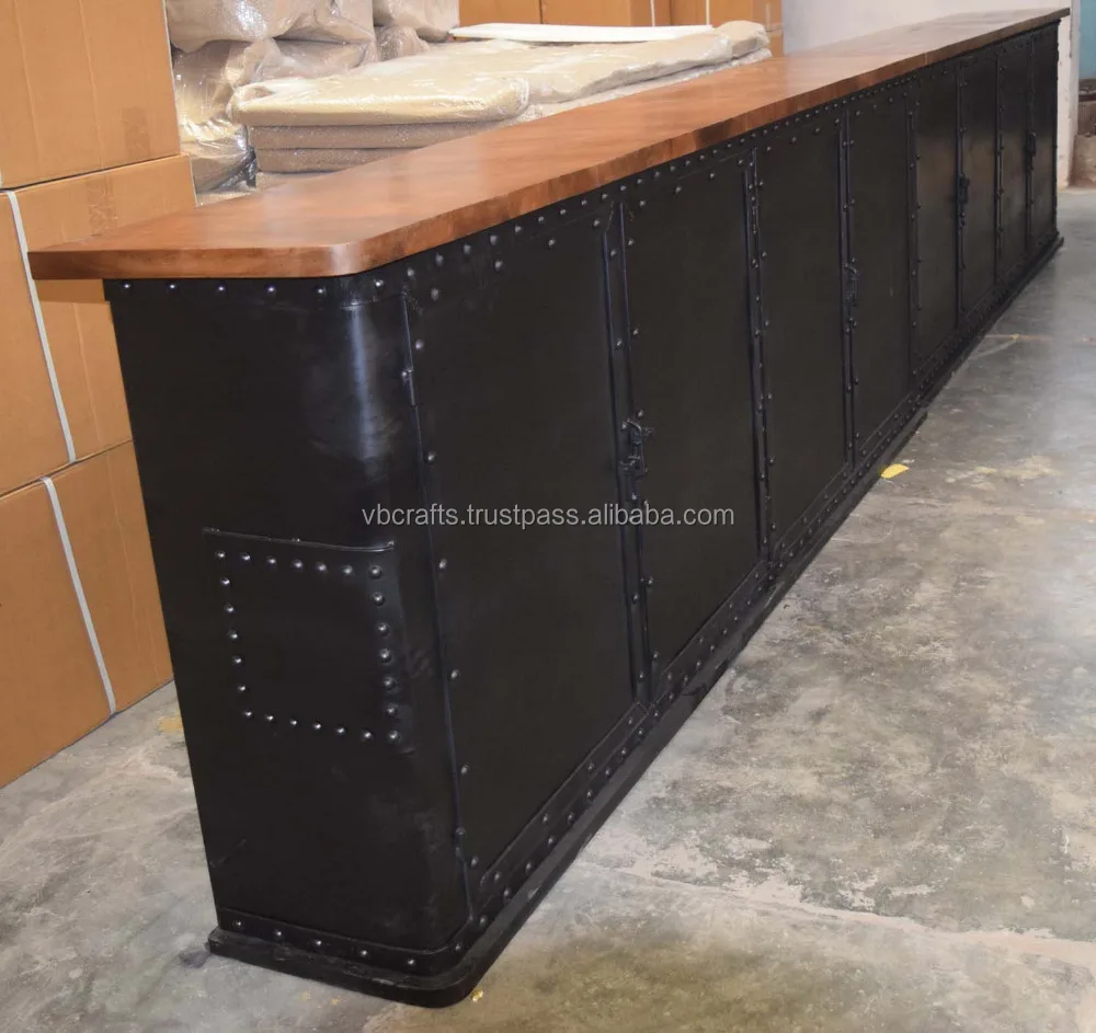 Industrial Antique American Style Metal Riveted  Mango Wood Top Extra Long Restaurant Home Bar Cafe Club Pub Bar Counter