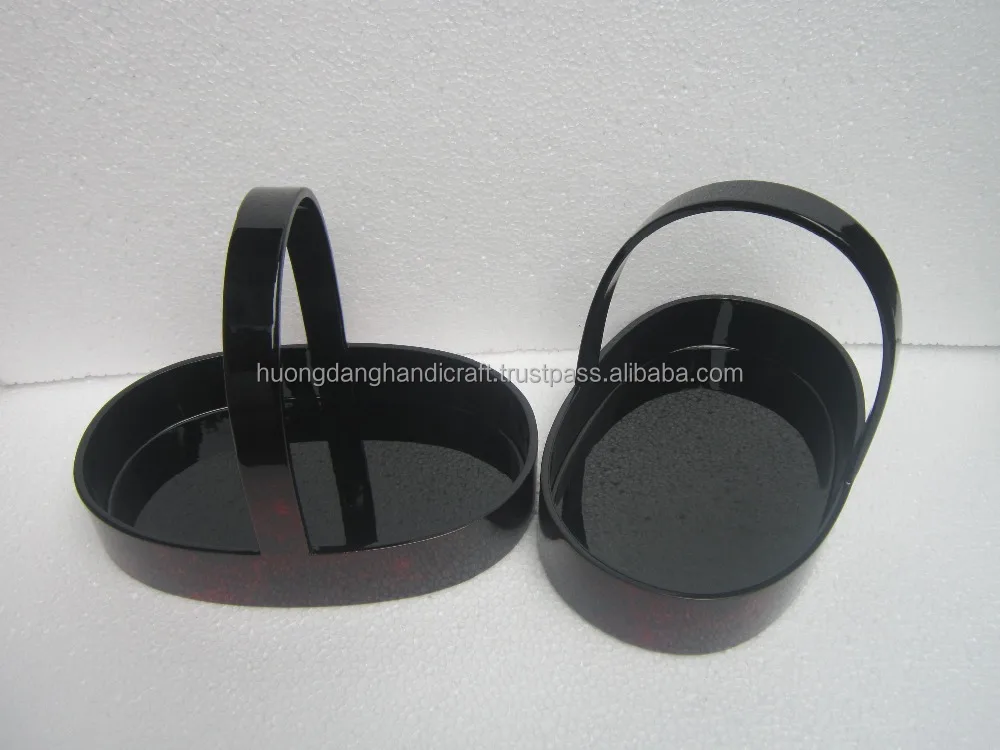 Shiny Black outside oval Lacquer Tray Vietnam with Handle