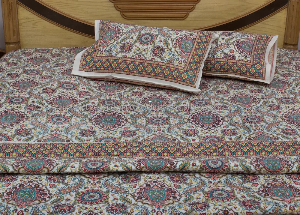 Индийское 100% хлопковое постельное белье Jaipuri с разными цветами и трафаретной печатью