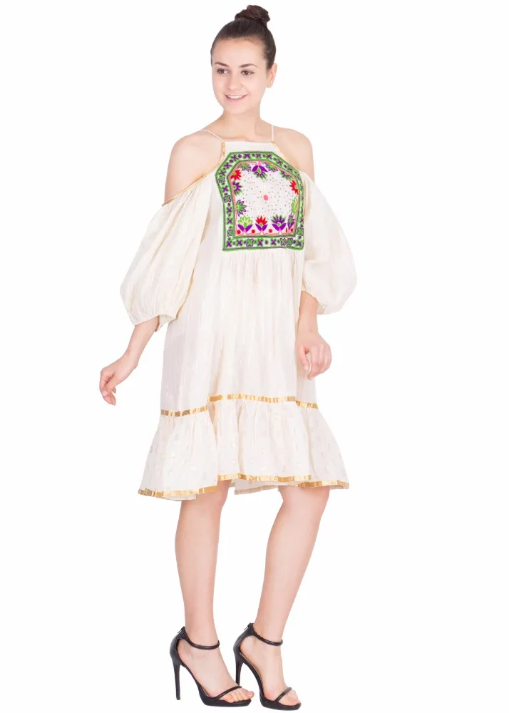 Ethnic Indian Style Unique Handmade Designer Kurtis off Shoulder Women Party Wear Dresses For Women