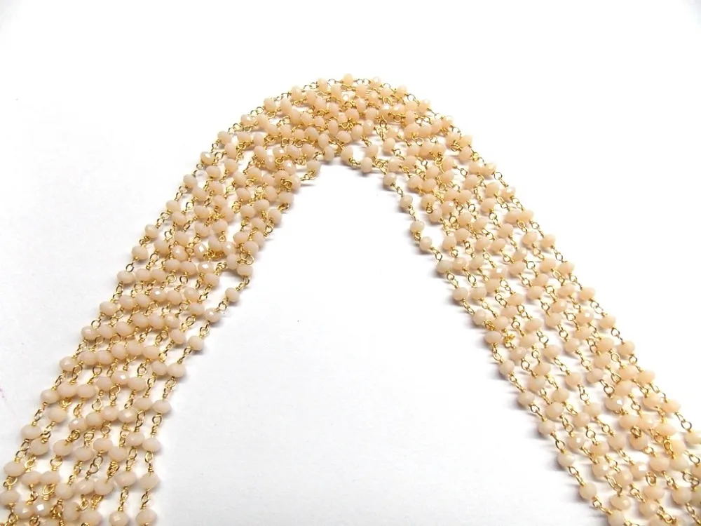 Pink Chalcedony Gold Plated Wire Wrapped Wholesale Rosary Coin Charm Mystic Beads Nugget Hydro Beads Chain