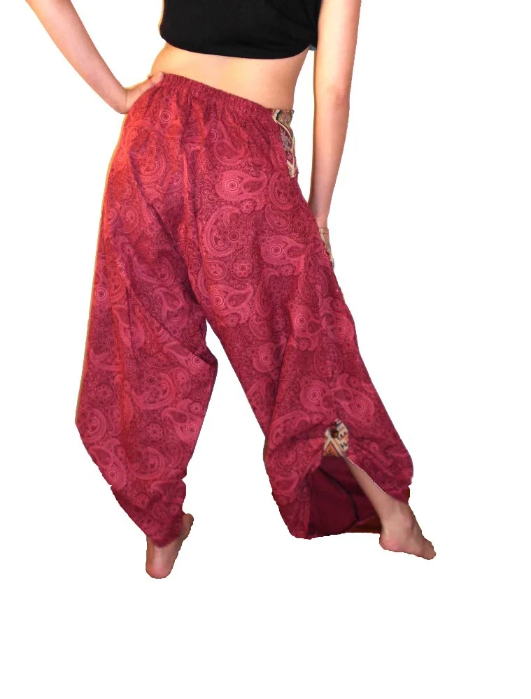 Thai Hill Tribe Fabric Unisex Harem Pants with Coconut Button straps