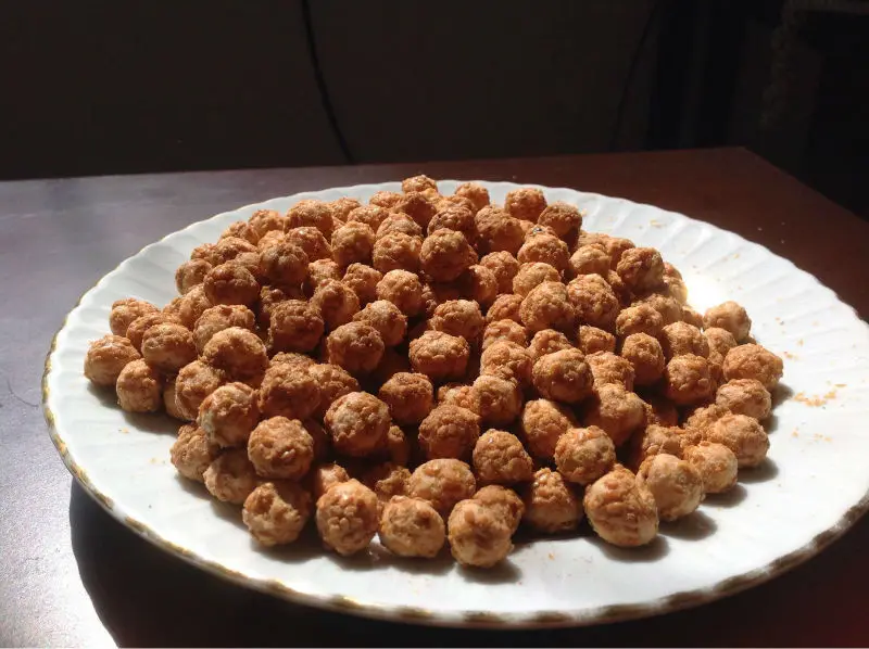 coated with sesame and honey roasted chickpeas