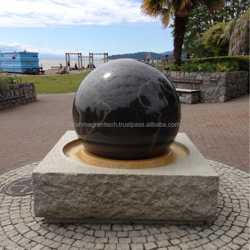 Modern Natural Black Stone Garden Outdoor Round Granite Marble Rolling Ball Water Fountain