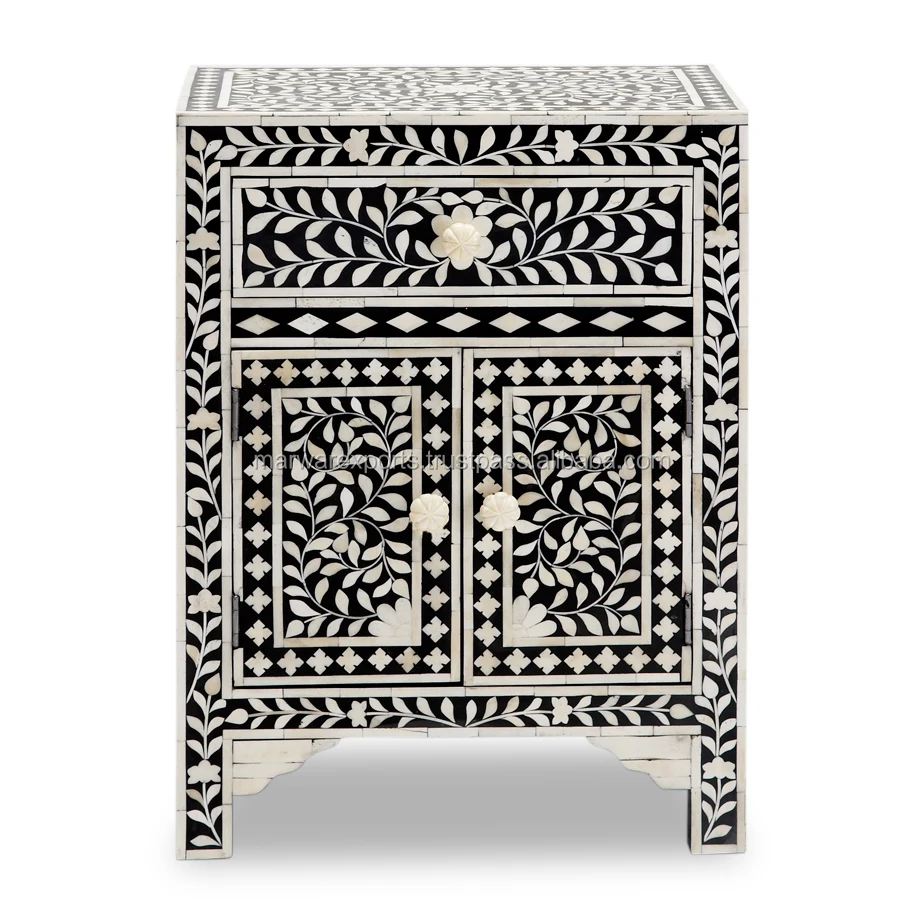 Черная кость инкрустация тумбочки прикроватный шкаф с элегантным дизайном