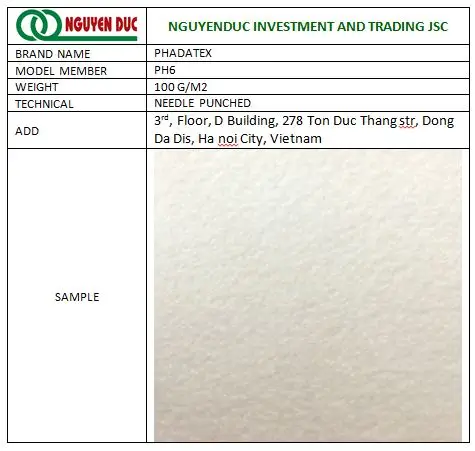 Eco-friendly Polypropylene PET needle punched nonwoven Fabrics Made in Viet Nam