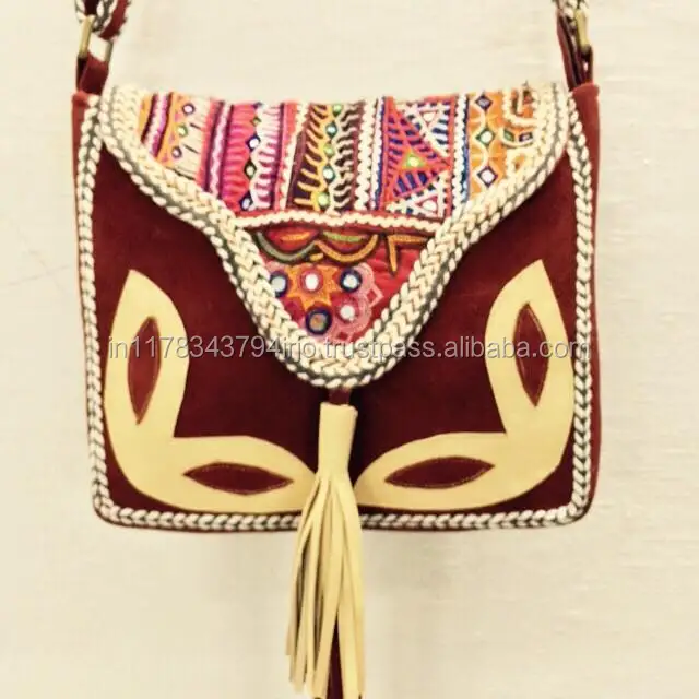 Latest Banjara Designer Crossbody Bag Women Genuine Leather Vintage Bohemian Style Evening Bag Cotton Unique Fashionable Ladies