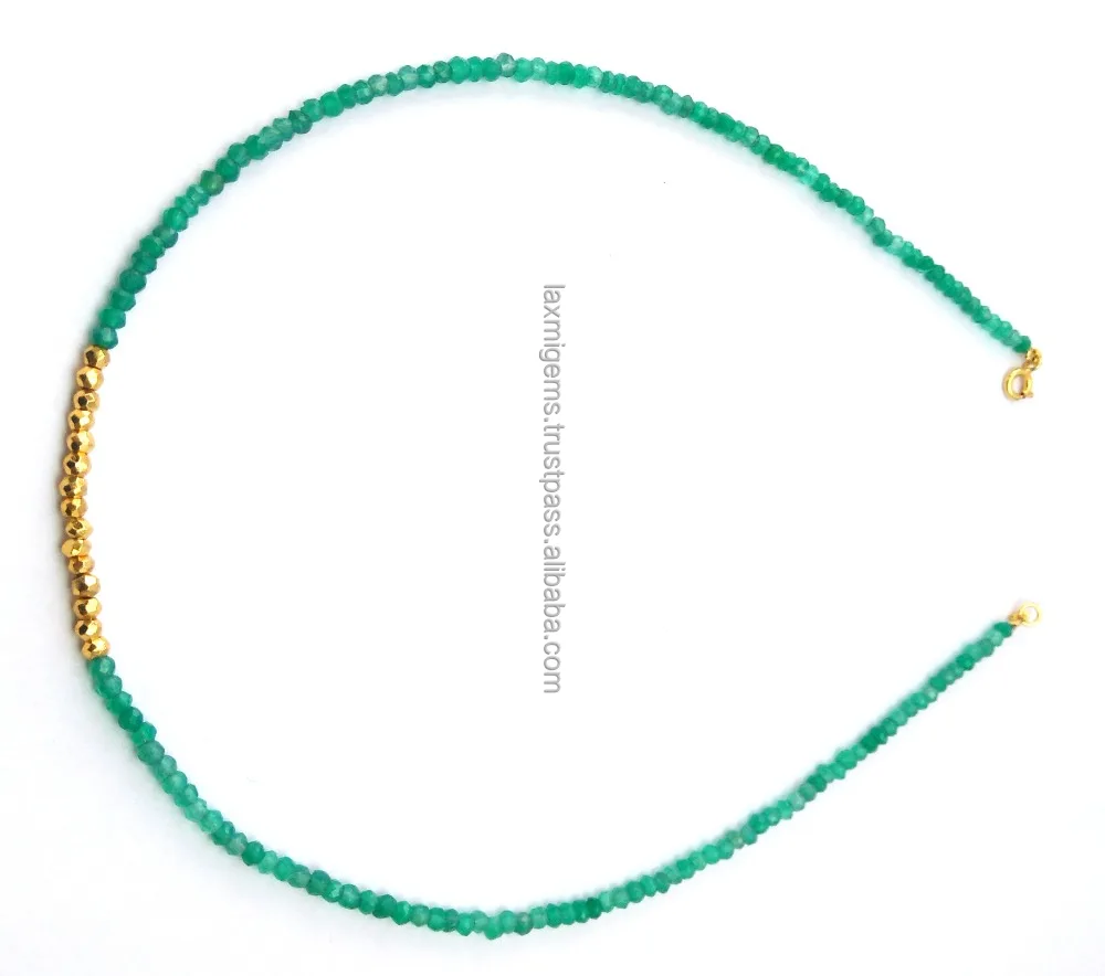 Natural Green Onyx & Gold Coated Pyrite Beads Necklaces , Beads Necklaces, Gold Coated Necklaces