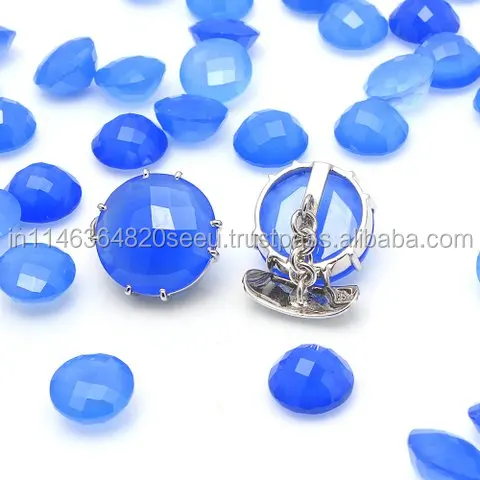 Blue Chalcedony Gemstone Beautiful 925 Sterling Silver Cufflink