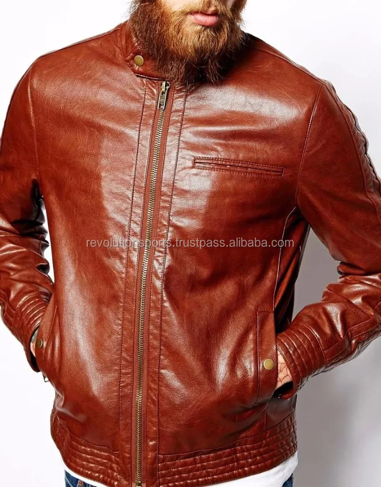 Exotic Tan Leather jacket for winter with 100% cowhide Leather new customized designs styles 2017 hot seller