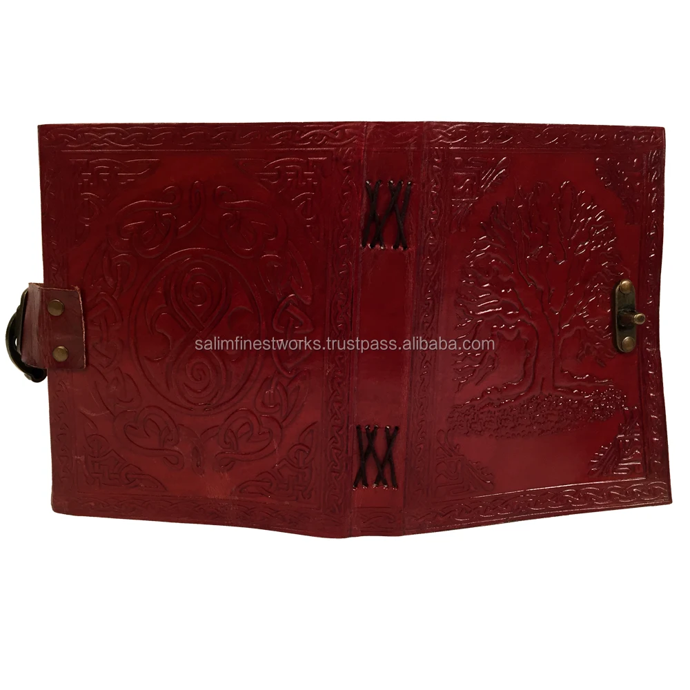 Large Embossed Leather Celtic Tree Of Life 120 Leaf Diary Journal with Clasp