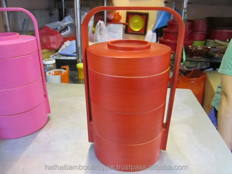 HT9903 Hand coiled bamboo mooncake tiffin, made in Vietnam, direct supply from Ha Thai lacquer factory