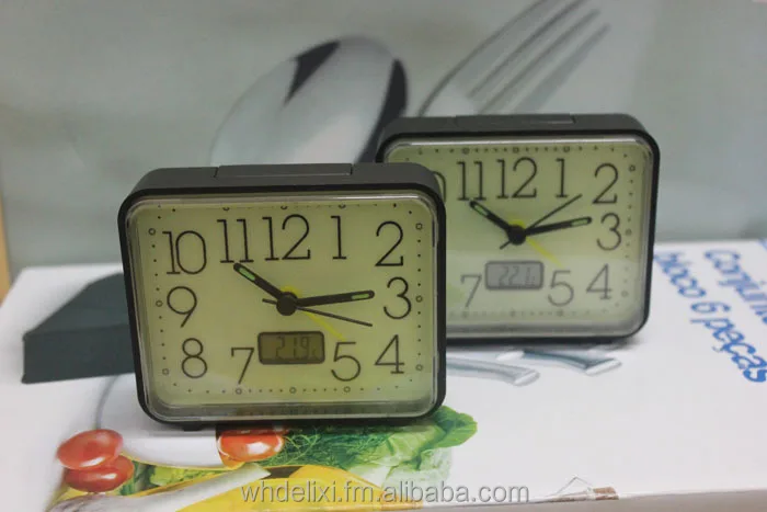 square glow in the dark alarm clock with temperature, luminous alarm clock