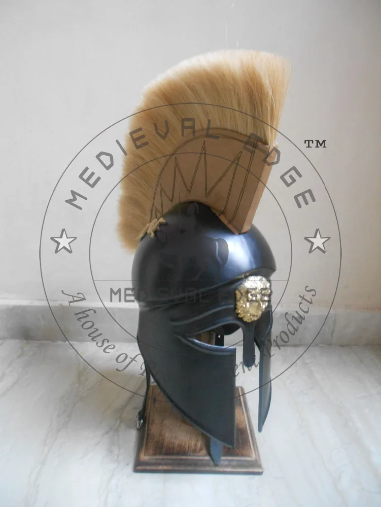 Royal Sparta & Greek Barbuti Black Helmet Ancient Helmet With Plume At An Affordable Price Largest Manufacture Company
