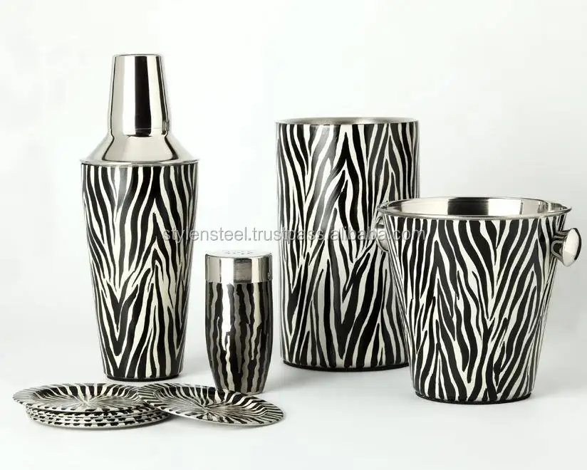 Барный набор с принтом зебры, Набор смесителей для напитков для бара, профессиональные инструменты для приготовления домашних напитков для бара из нержавеющей стали