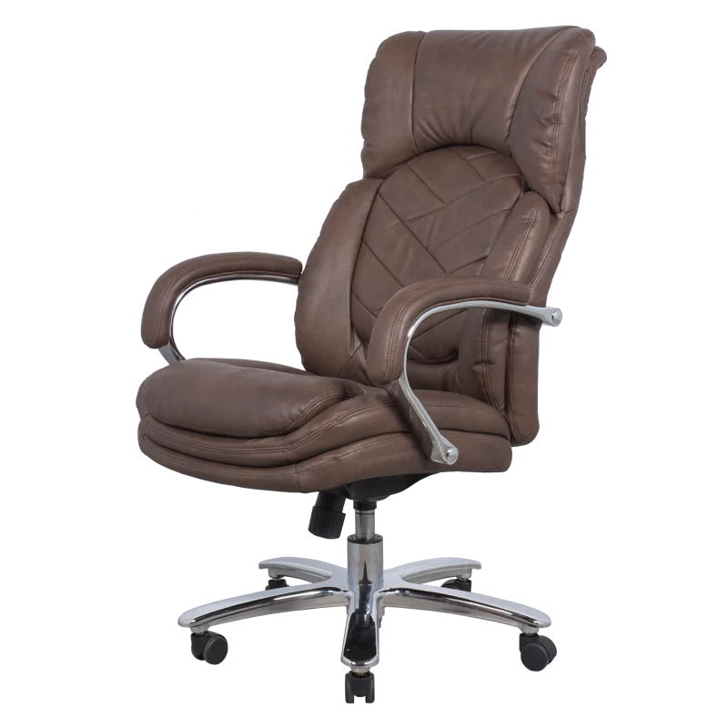 High back quality manager ergonomic computer PU swivel desk office chair with heavy duty chrome base Carmen 6100 Black Brown
