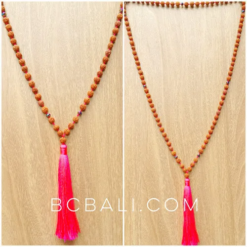 organic wood rudraksha strand necklaces tassels yoga handmade