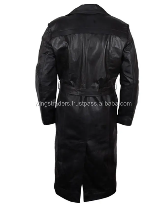 Men Vintage Overcoat Black Long Leather coat
