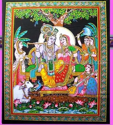Indian Cotton God Goddess Krishna Radha Sequin Lord Tapestry Batik Wall Hangings Decor tapestries Hindu God Wall hangings poster