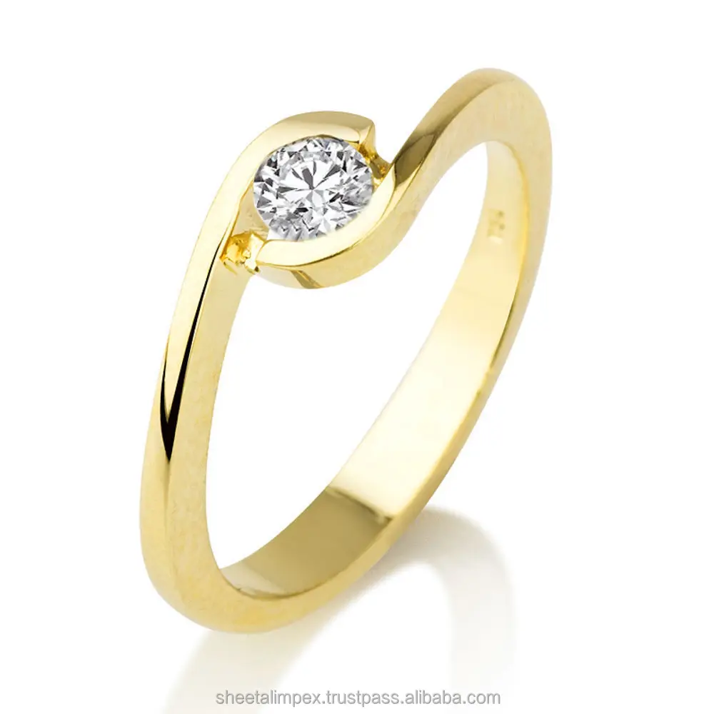 Sheetal Impex 0.30 Carat SI Clarity FG Color Round Shape Real Natural Diamonds Studded 14 Kt Yellow Gold Solitaire Ring