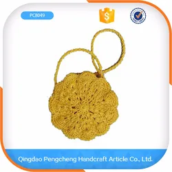 Green color handbag fabric bag paper straw kids handbag crochet beach bag