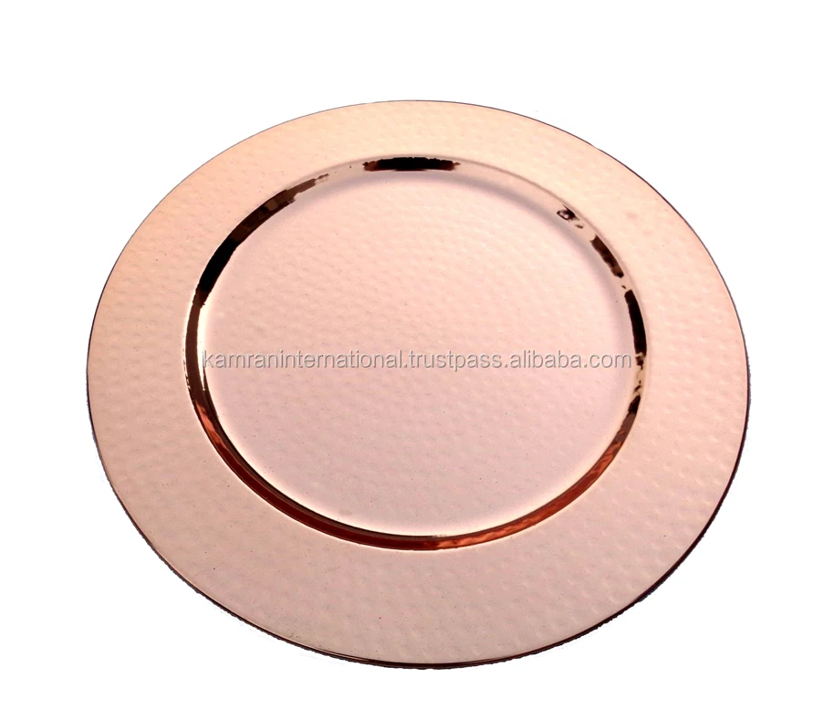 WEDDING DECORATION ROUND SHAPE COPPER PLATED HAMMERED CHARGER PLATE, ROSE GOLD CHARGER PLATES