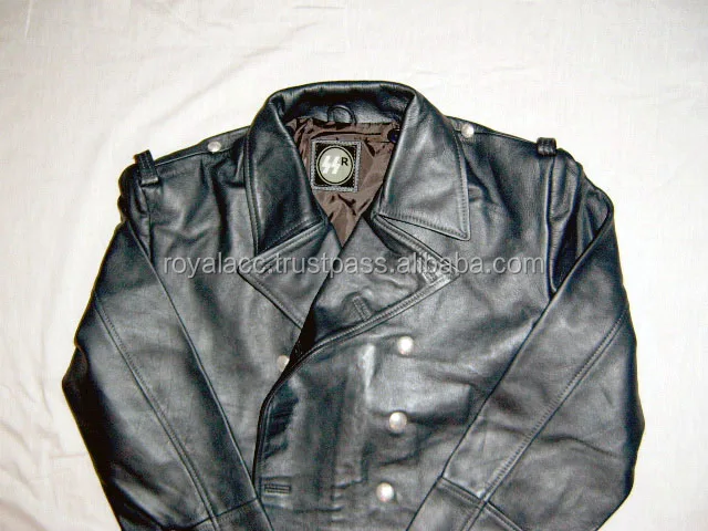 high quality customized Leather fur type great coat field grey wool jacket OEM long coat in black color filling material