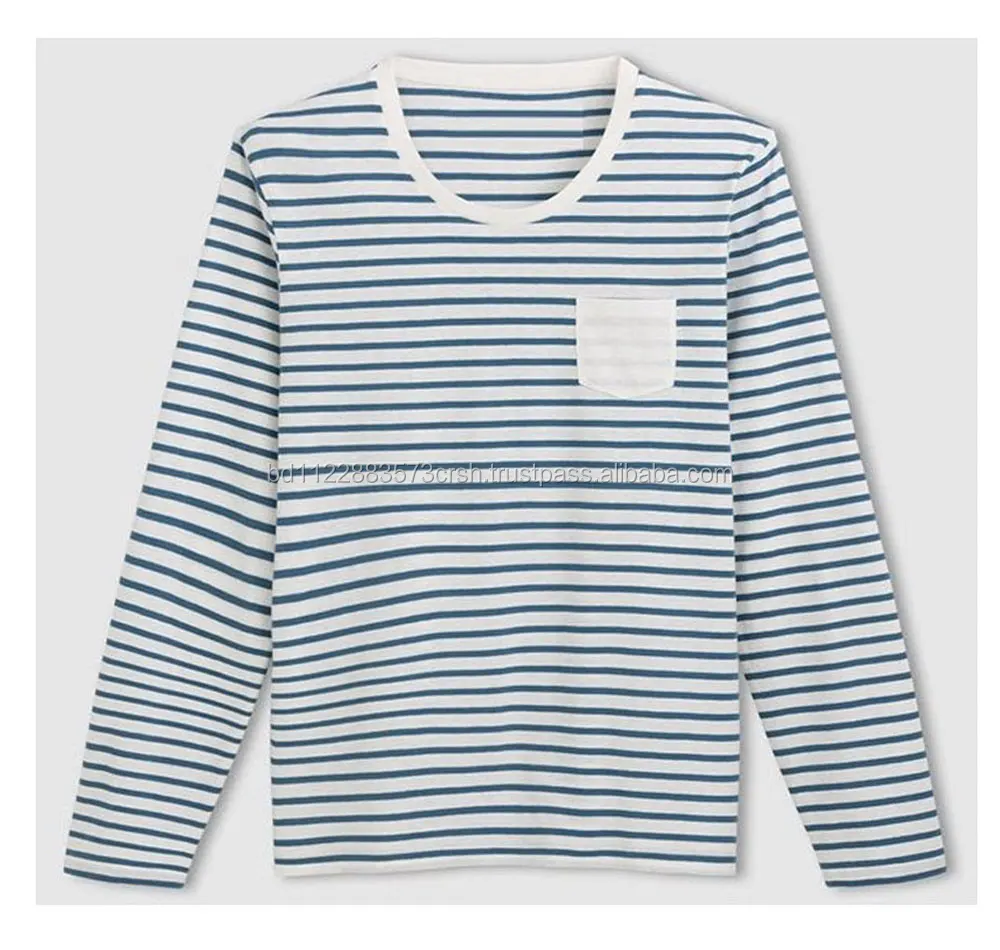 Mens Long Sleeve T-Shirt, 100% Ctn, Y/D Stripe, 160 Gsm