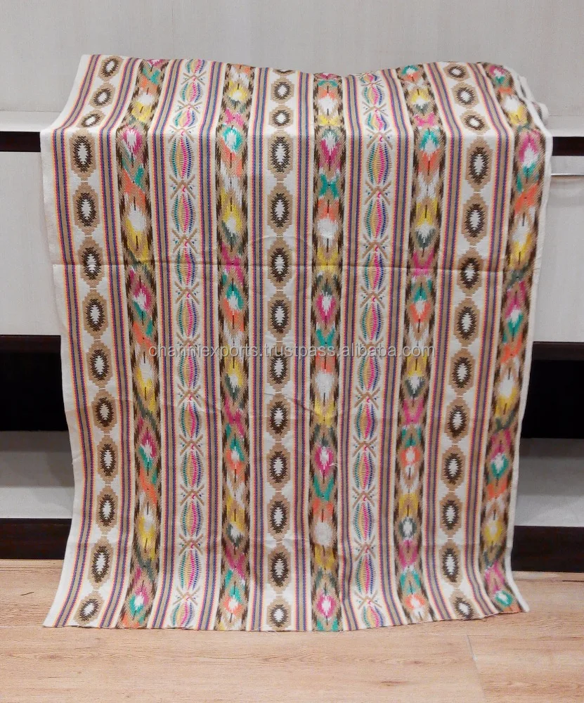 Beautiful Multi color Handloom Fabric Boho Fashion Cotton Wool Woven Fabric For Multi Purpose Fabric For Garment Bags & Decor