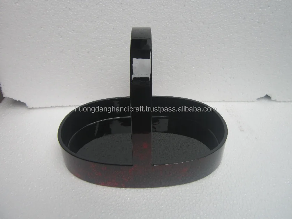 Shiny Black outside oval Lacquer Tray Vietnam with Handle