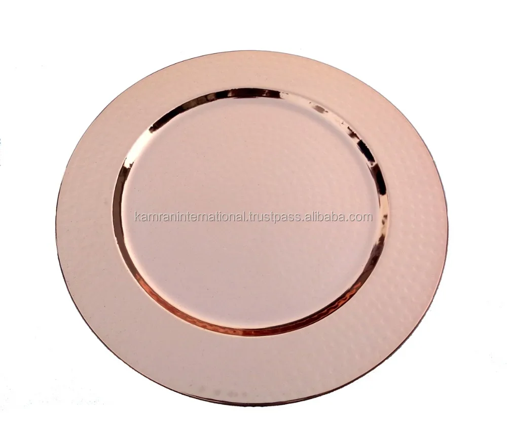 WEDDING DECORATION ROUND SHAPE COPPER PLATED HAMMERED CHARGER PLATE, ROSE GOLD CHARGER PLATES