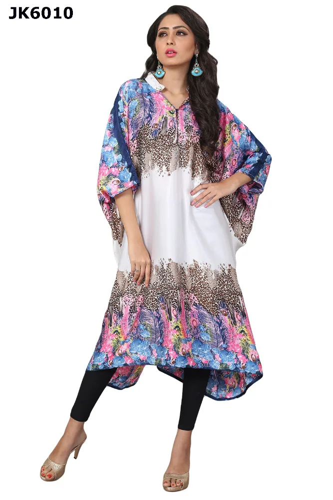 Animal Printed Style Free Size Kaftan / Fancy Collar Neck Calf Length Kaftan For Party Wear / Latest Night Dress