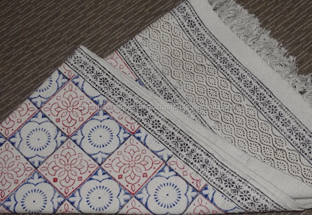 Handblock printed fabri Indian Handmade Carpet Throw Indian Rug Handmade Hand-dyed Indigo Rug, Small Mat, 2 x 3 ft, White/Indigo