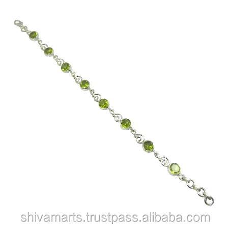 High Quality Pure 925 Sterling Silver Peridot Gemstone Bracelet Fancy Silver Jewelry Supplier