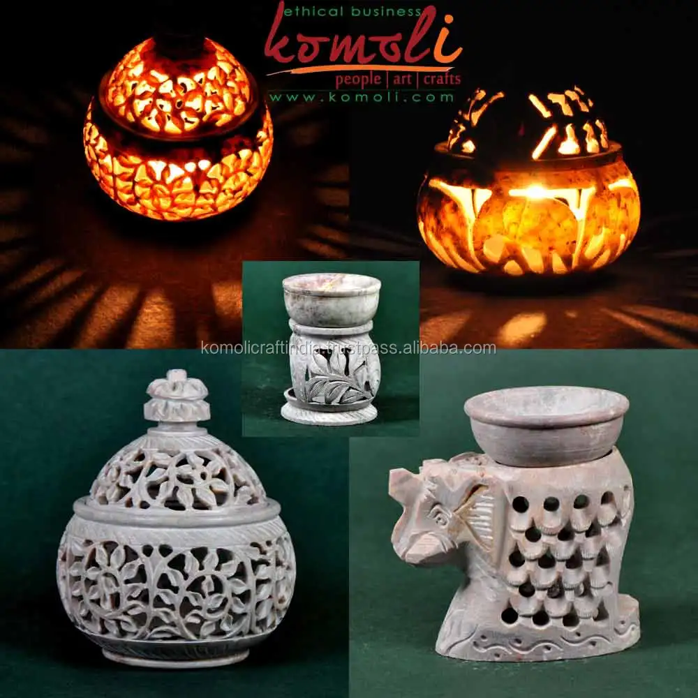 Handmade soap stone carving tea light holder, natural stone candle holder soapstone candle holder