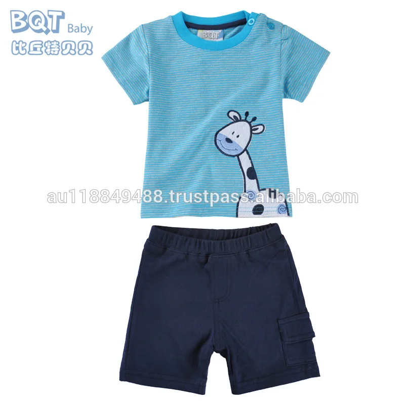 
100% хлопок аква и белой полосой прекрасный жираф отпечатано 2 шт. детское тело костюм 