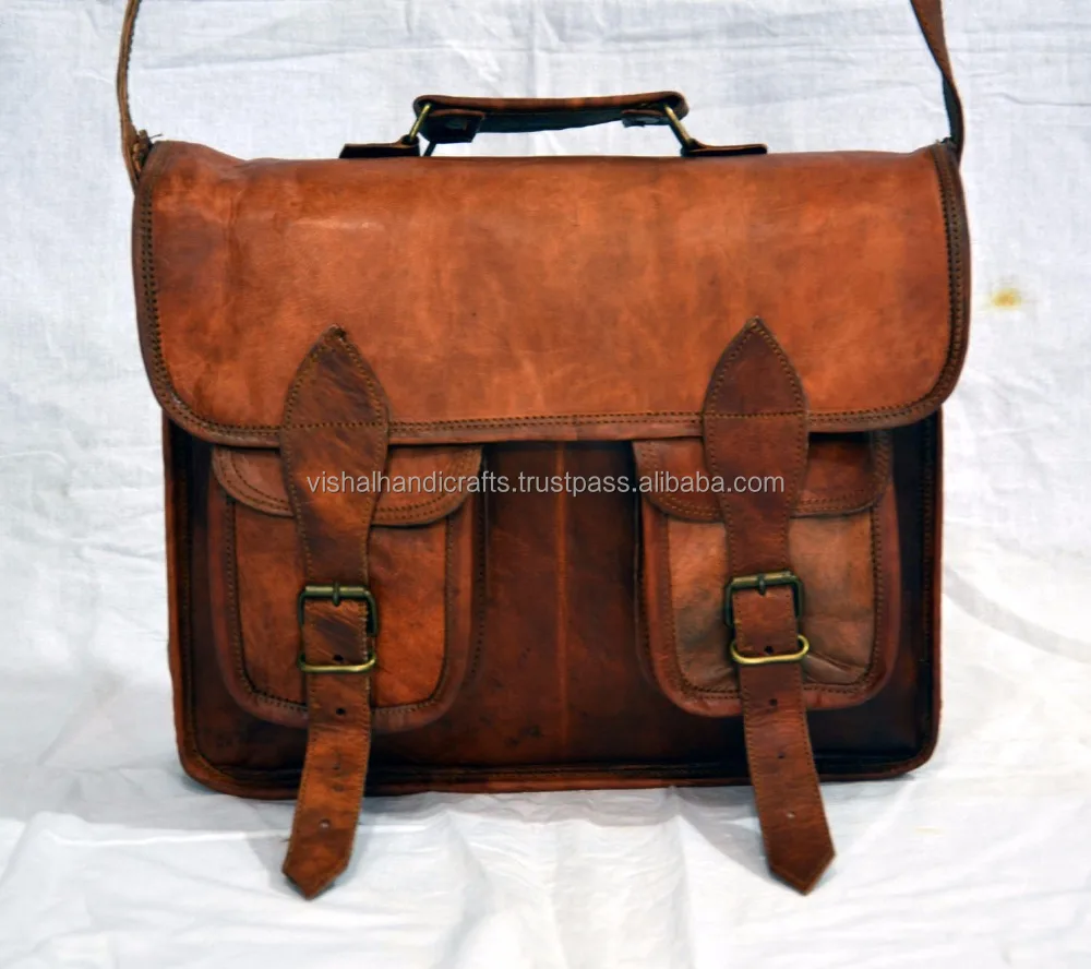 Indian Ethnic Mens real leather cross body bag vintage handmade laptop bag...