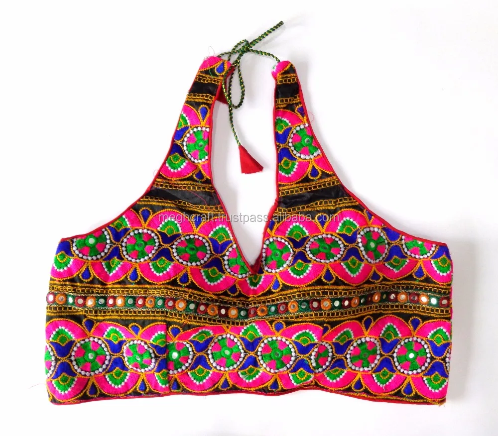 Wholesale Indian Traditional handmade kutchi Embroidered Blouse-Bollywood Style Halter Neck Blouse-Party Wear blouses /Crop top