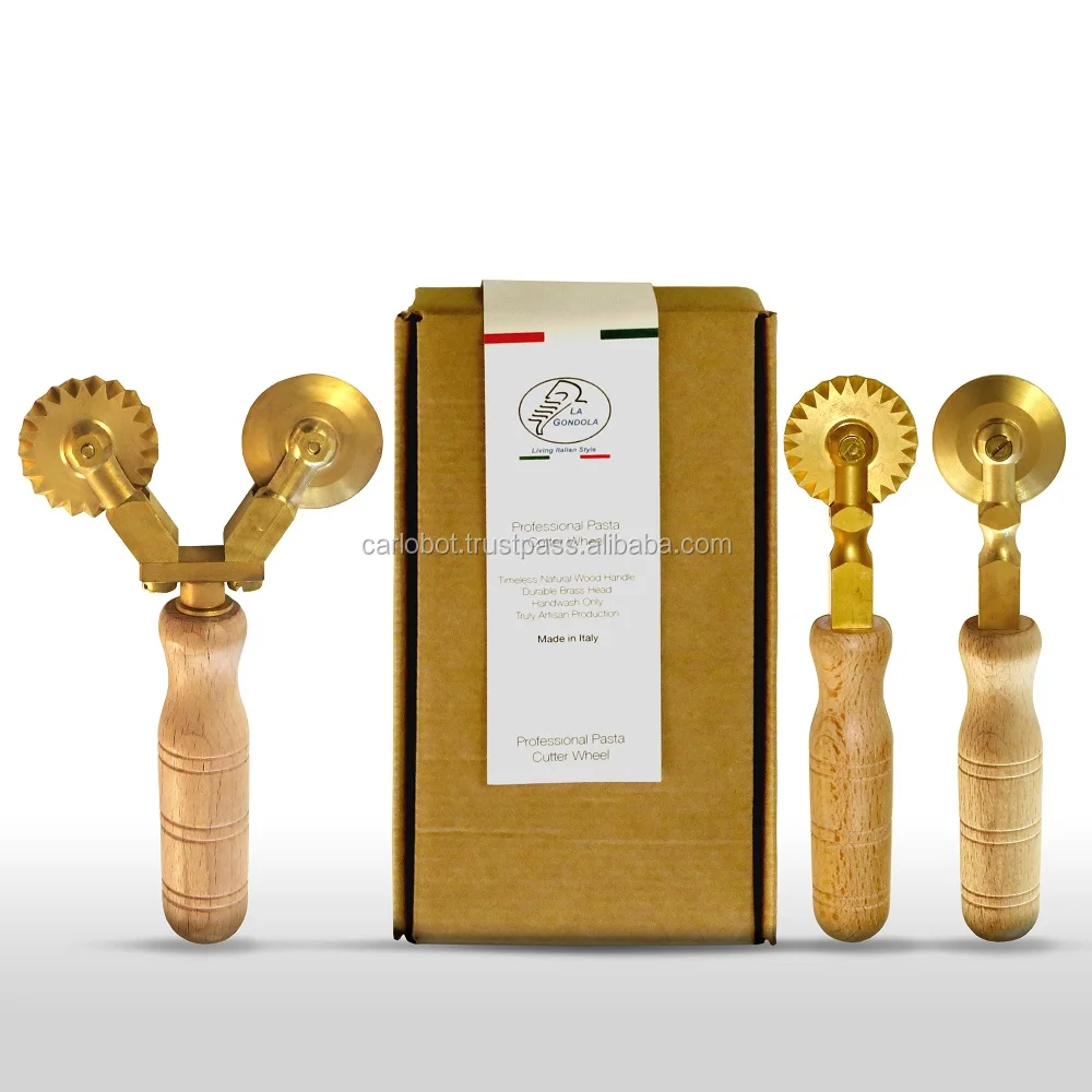 
Double Pasta and Ravioli Cutter Wheel, 2 Separate Blades, 1 Festooned and 1 Smooth, Timeless Natural Wood Handle and Durable Bra 