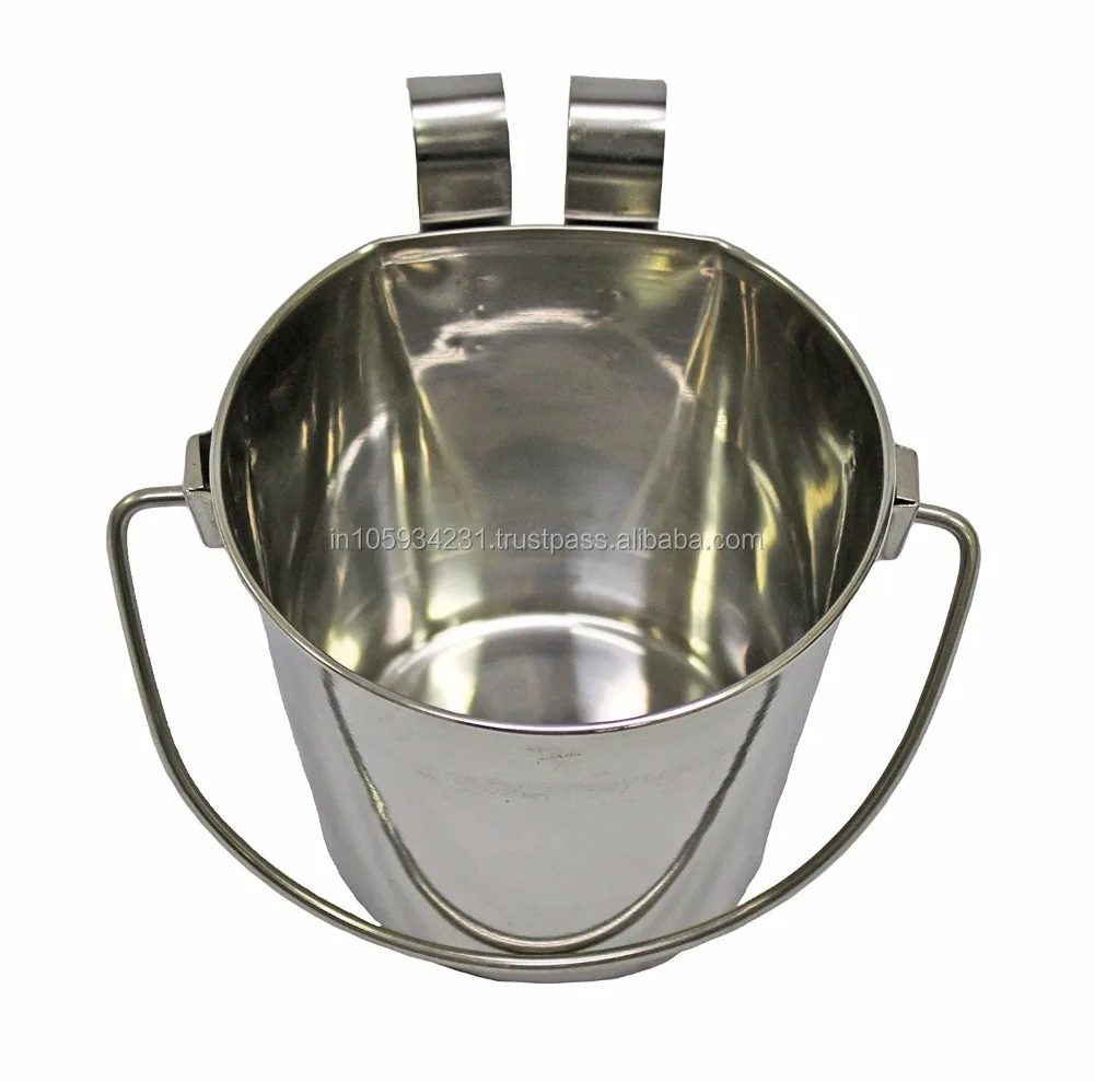 1 Quart size - Stainless steel Flat Sided Pet Pail Bucket with Hooks