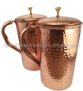 Custom Logo Hammered Copper Water Jug with Lid Metal Drinkware Teapot for Tea Home Use Drinking
