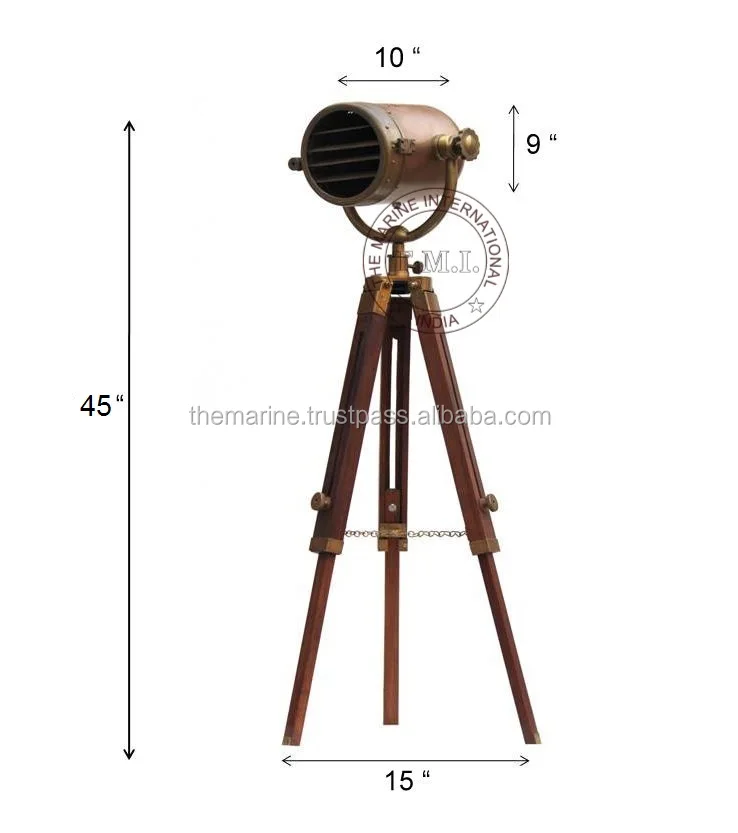 Copper Antique Spotlight  Vintage Look Authentic Model Spotlight with Tripod Stand ~ Floor Standing Lamp