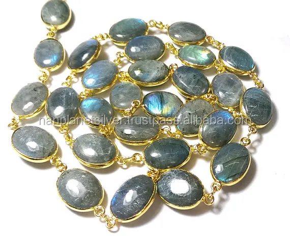 
Labradorite Cabochon Gemstone Bezel Link Chain 