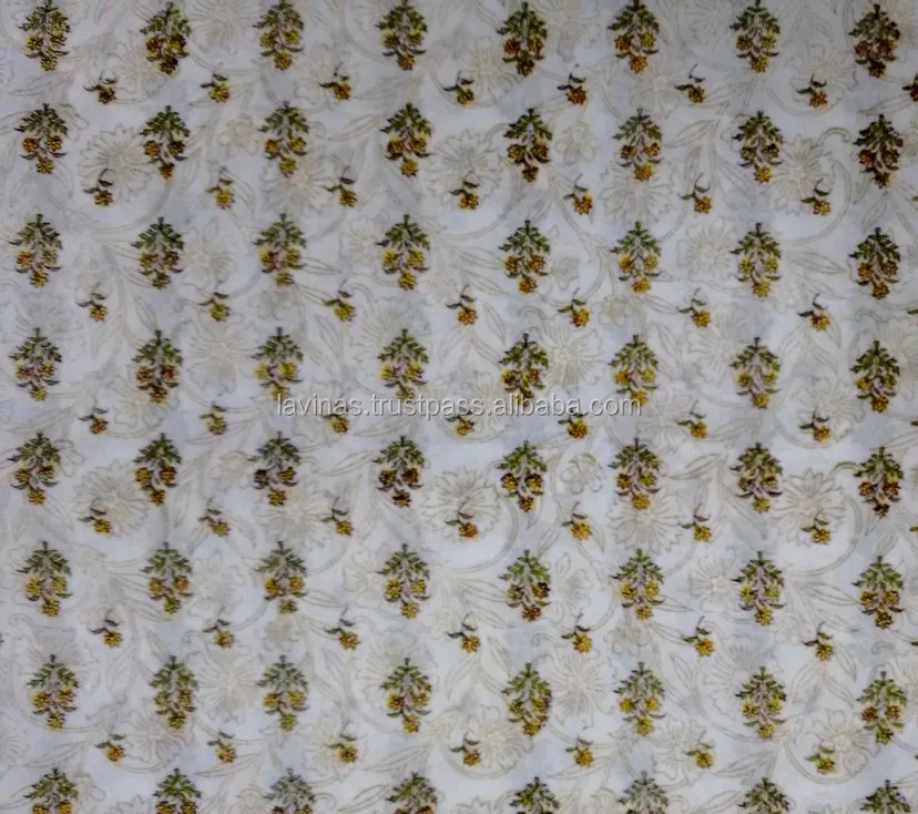 Indian Hand Block Printed Cotton fabric Floral Print Jaipuri Sanganeri Fabric